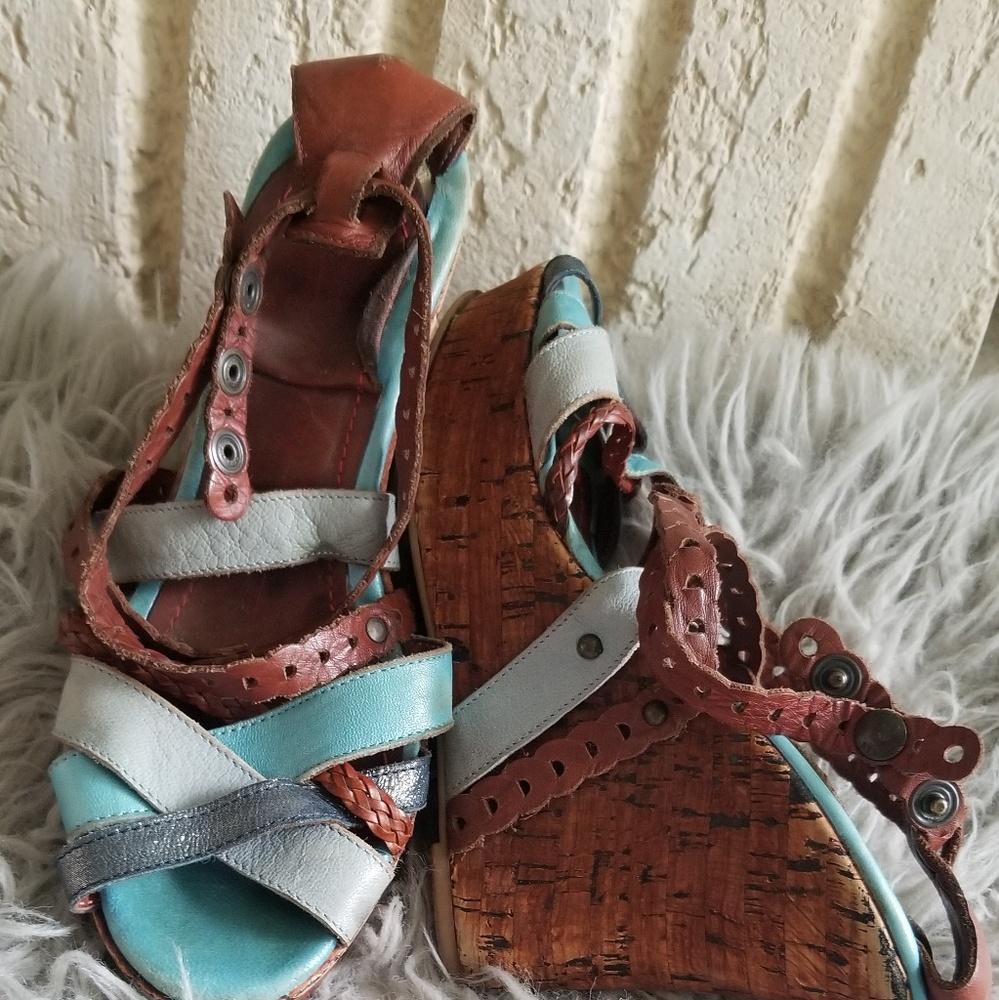 Blue strappy wedge heel